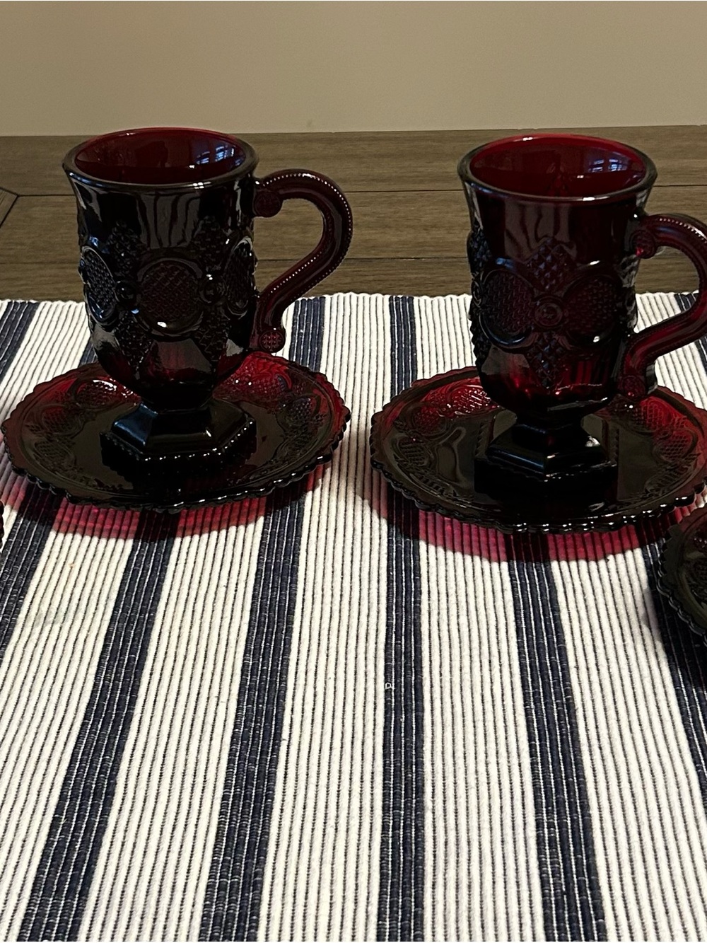 Avon 1876 Cape Cod Ruby Red Cup & Saucer-Set of 4
